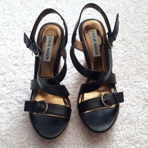 Steve Madden black Wooden Wedge Heel Sandals